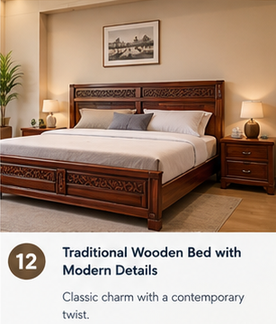 Traditional Wooden Bed with Modern Details