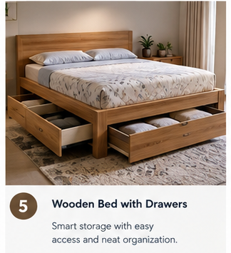 wooden bed with drawers