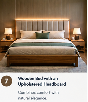 Wooden Bed with an Upholstered Headboard